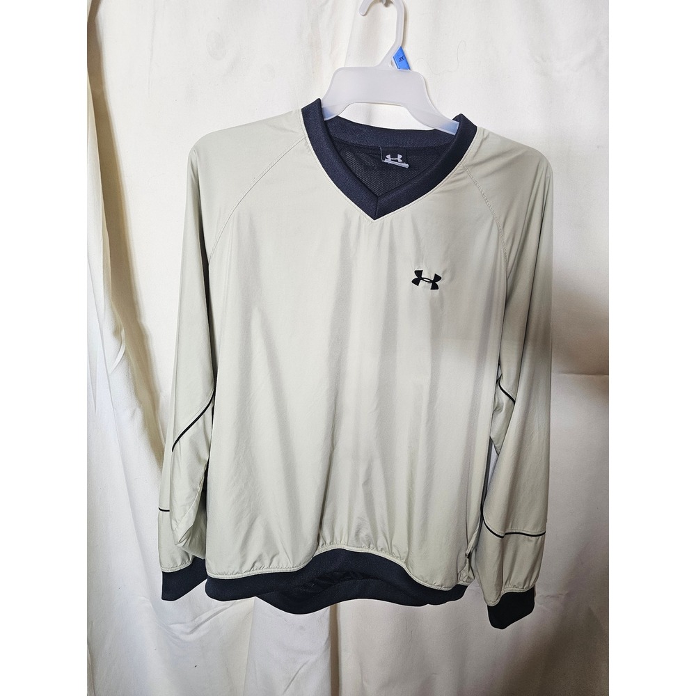 Under Armour Mens V-Neck Windbreaker Pullover Tan Black LG SS071000459